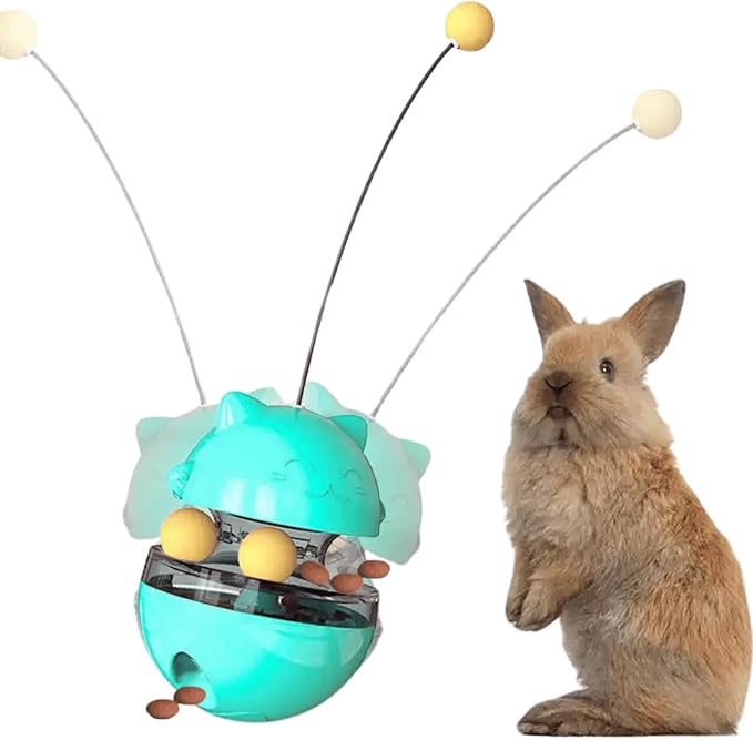 Rabbit Treat Puzzle, Rabbit Treat Dispenser Toy, Tumbler Interactive Ball Bunny Feeder, Bunny Food Ball Snacks Temptations, Food Puzzle Toys for Cats (Blue)