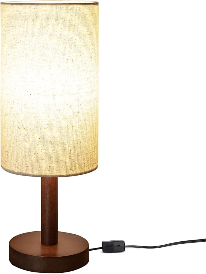 Small Table Lamp for Bedroom, Nightstand Lamp Linen Lampshade Bedroom Wood Base Small Bedside Lamp for Night Stands, Desk Lamps for Reading Living Room, Office (LED Bulb Included) (Black-Walnut Wood)