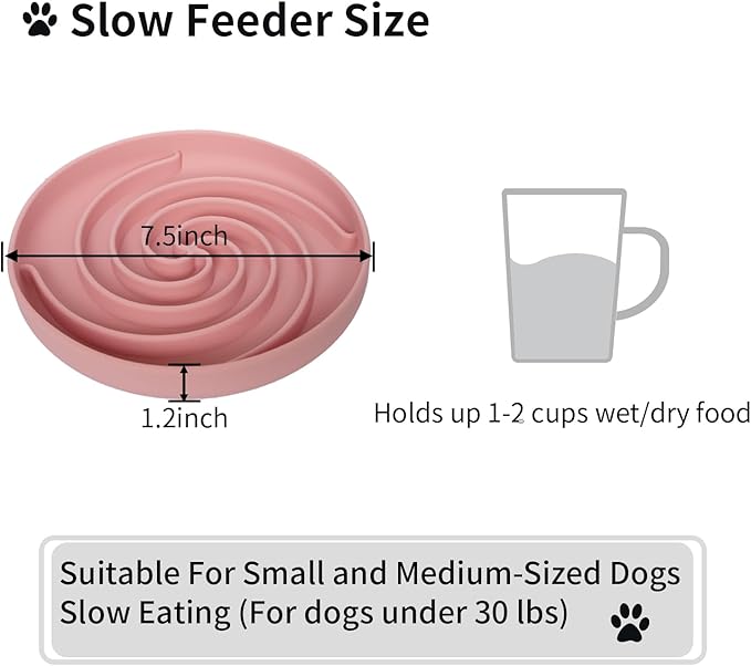 Slow Feeder Dog Bowls, Dishwasher Microwave Safe Silicone Puppy Puzzle Bowl with Non-Slip Design for Eating (Powder Pink)