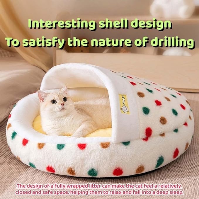 Plush Cat Bed for Indoor Cats,Calming Cozy Cave with Self-Warming,Cat Cave Pet Sleeping Bag for Puppy and Kitty,Shell Shaped Washable Pet Bed for Small Cats & Dogs (Colorful,S-19 x 19 x 4 in)