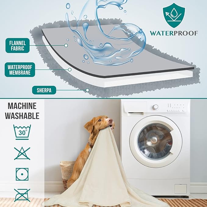 PetAmi Waterproof Dog & Cat Blanket - Pee Proof, Reversible, Soft Fleece - Washable, 24x32 Beige