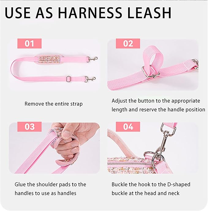 3 in 1 Convertible Dog Lift Harness Backpack, Portable Pet Carrier for Dogs&Cats, Horizontal Design Dog Carrier with Adjustable Back Straps,Dog Harness and Leash Set - Pink Medium