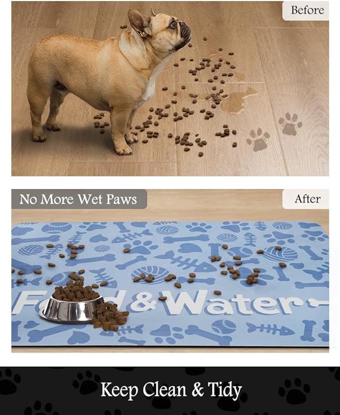 Pet Feeding Mat-Absorbent Dog Mat for Food and Water Bowl-No Stains Quick Dry Water Dispenser Mat-Dog Accessories Pet Supplies-Bowl for Messy Drinkers(Bone,17"x28"