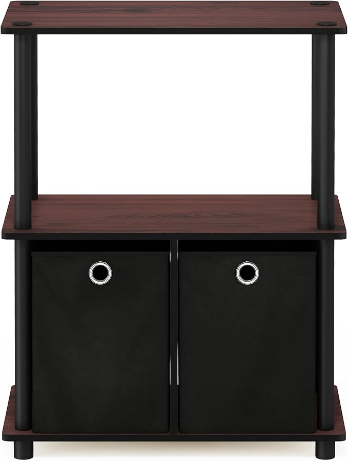 Furinno Go Green 3-Tier Multipurpose Storage Shelf with Bins, Dark Cherry/Black