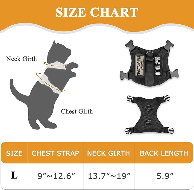 Tactical Cat Harness for Walking Escape Proof, Soft Mesh Adjustable Pet Vest Harness for Large Cat, Small Dog and Khaki (Black, Medium)