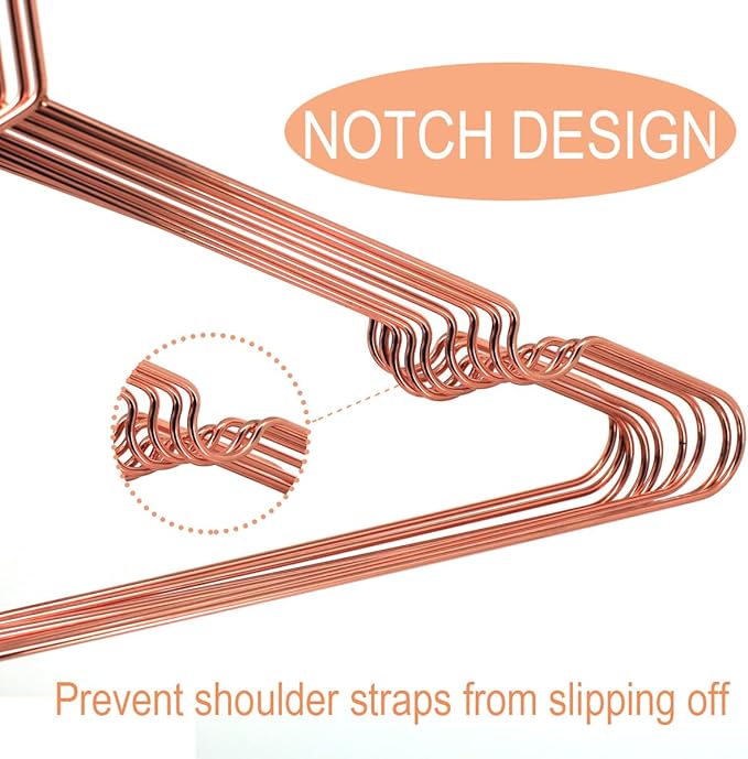 16.5" Rose Gold Copper Clothes Hangers - 30 Pack,Heavy Duty Strong Metal Hanger for Storage Display Sling Organization of Coat Shirts Dresses Jacket Elegant Standard Suit Accessory