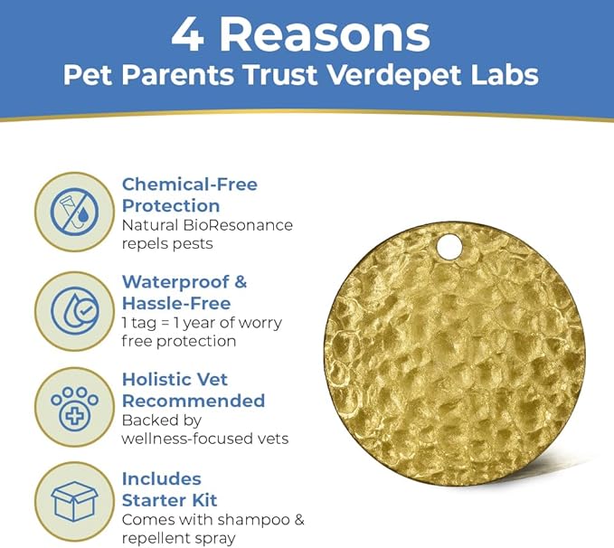 Flea & Tick Repellent Collar Tag for Dogs & Cats – 12 Month Protection – Chemical-Free, Waterproof, Natural BioResonance Technology – Safe for Pets & People, No Pesticides, No Batteries