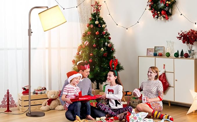 Ambimall Fully Dimmable Floor Lamp - Floor Lamps 9W LED Light Bulbs, Standing Lamps for Living Room, Modern Standing Light Tall Lamp for Bedroom (Brown and White)