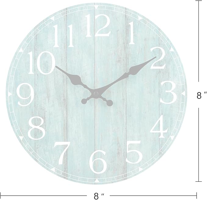 HYLANDA Wall Clock, Teal Silent Non-Ticking Battery Operated, Kitchen Rustic Vintage Decorative Aqua Clocks for Bathroom Bedroom Living Room Office 8 Inch