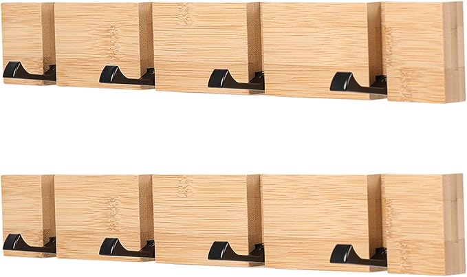 Wooden Wall Mounted Folding Coat Rack – Modern, Sleek Space-Saving Hanger for Entryway, Hallway, Living Room, Bedroom, Bathroom – Natural 4 Hooks(2 Pack)