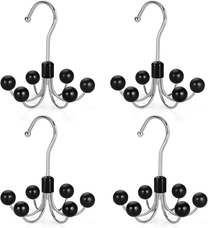 TOPIA HANGER Hoodie Hangers 4-Pack with 6 Wood Balls, 360°Swivel Purse Hanger, Scarf Hanger, Closet Hooks, Handbag Organizer, Bra Hanger, Accessory Organizers for Scarf, Tanktop, Hat, Hoodie CT57B