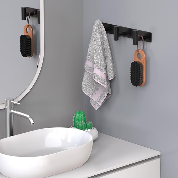 HUFEEOH Coat Hooks Wall Mount, Stainless Steel 3 Hooks Towel Hooks Black T Shaped Coat Hanger Wall Mount, Heavy Duty Wall Hooks Purse Rack for Hanging