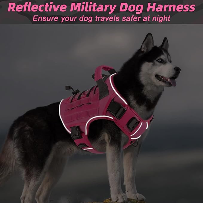 WINGOIN Tactical Dog Harness for Extra Large Dogs, Heavy Duty No Pull Dog Harness with Handle, Adjustable Reflective Military K9 Big Dog Vest for Great Dane, Walking, Training, Hunting, Pink (XXL)