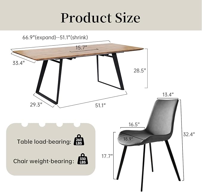 ZckyCine Modern Mid-Century Dining Table for 8, Rectangular Wooden Expandable Space-Saving Multifunctional Dining Table