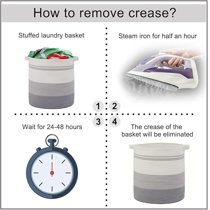 OIAHOMY 115L Laundry Baskets Hamper with Handles, Decorative Basket for Living room, Woven Storage Basket for Toys Bin,Pillows, Blankets, Clothes-20x22.5in-Gradient Grey