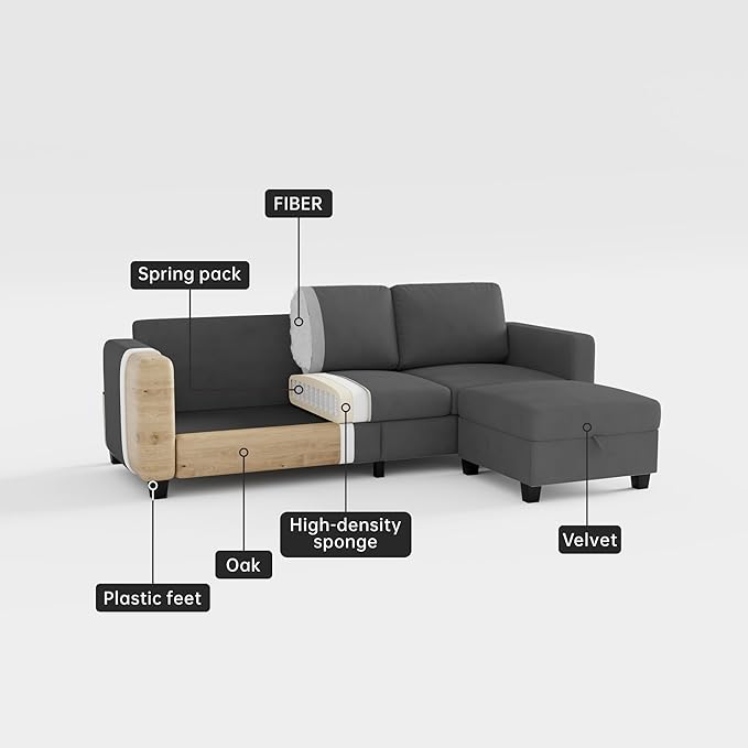 79''Couches for Living Room,Cloud Couch Sectional,L-Shaped 4-Deep Seat Sofa,Removable Cover,Suitable for The Living Room, Apartment or Bedroom,Office-Light Gray