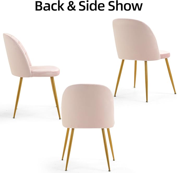 Velvet Dining Chairs Set of 6, Upholstered Mid Century Modern Dining Chairs, Armless Accent Chair with Metal Gold Legs for Living Room, Kitchen, Dining Room, Pink