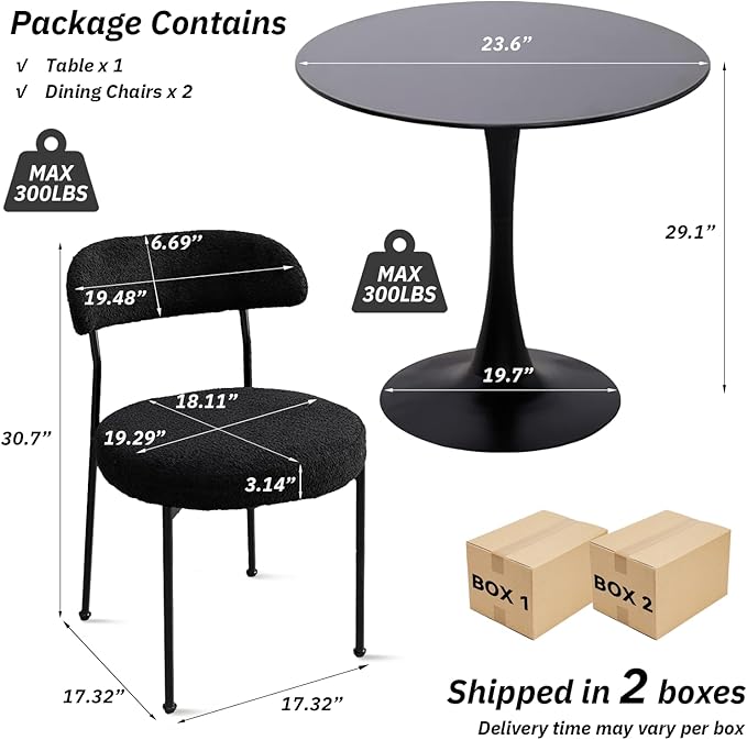 SoarFlash Kitchen Table and Chairs for 2, 24" Dining Table Set for 2 with Velvet Upholstered Chairs, 3 Piece Round Kitchen Table Set, Dining Room Table Set for Small Space, Apartment