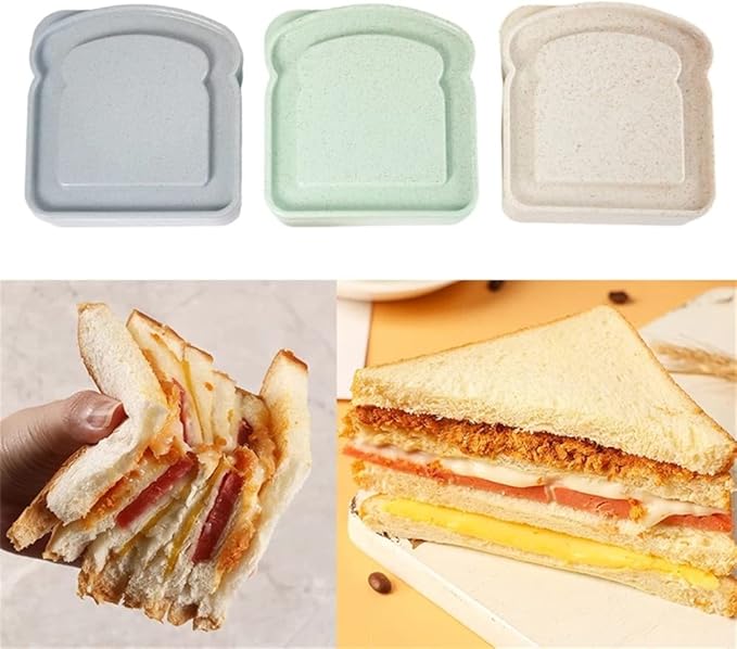NADUSEP Sandwich Containers, 2 Pcs Sandwich Box Food Storage Toast Shape Holder Plastic for Lunch, Sandwich Keeper for Adults Prep Microwave (Pink Green)
