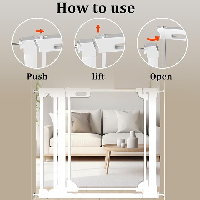 WAOWAO Clear Baby Gate for Stairs Modern Design Acrylic Auto Close Pet Gate, 29.52-37.79" Wide Safety Baby Gate for Doorways,White Clear Dog Gates Indoor, Hallways,Kitchen