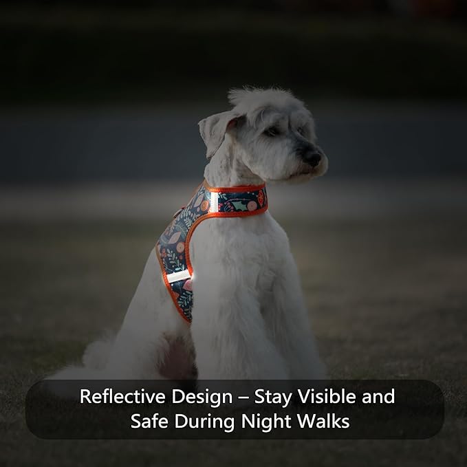 Dog Harness for Small Sized Dog,Hook-and-Loop Easy On/Off, Reflective Adjustable Soft Mesh Vest for Puppy (Navy Floral Print,L)