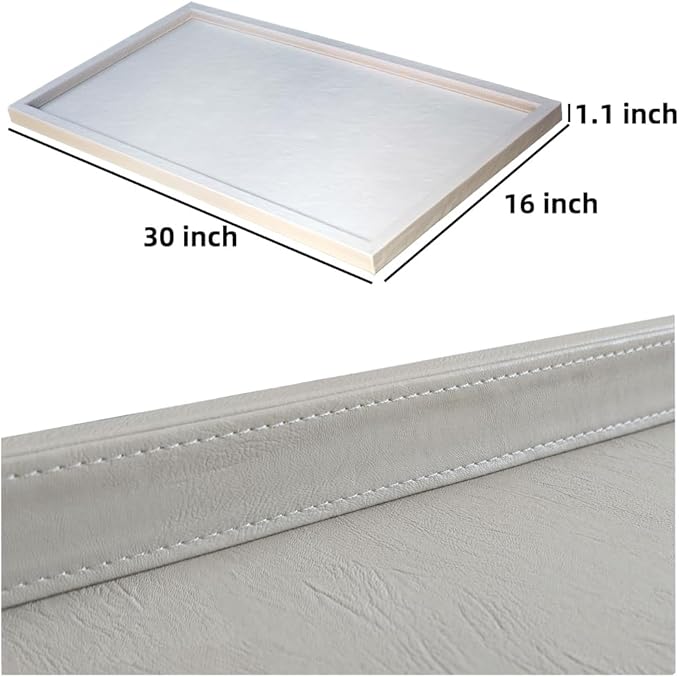 30 * 16 inches High-End Light Luxury Leather Rectangle Oversized Service Tray for Ottoman Tray, Coffee, Food, Family Dinner, Picnic, Party Essentials (Beige, 30 * 16 inch)
