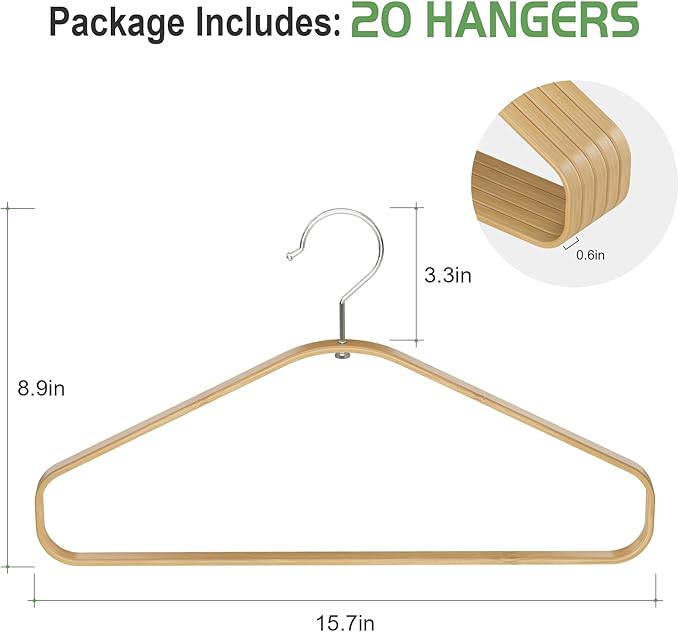 Bamboo Hangers - 30 Pack, Slim & Durable Suit Hangers with 360-Degree Rotatable Hook, for Clothes, Jacket, Shirt, Tank Top, Pant (Natural)