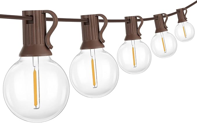 Mlambert 50Ft Outdoor String Lights, G40 Globe Patio Lights with 25+2 Waterproof LED Hanging Plastic Bulbs for Gazebo Pergola Cafe Bedroom-Brown Wire