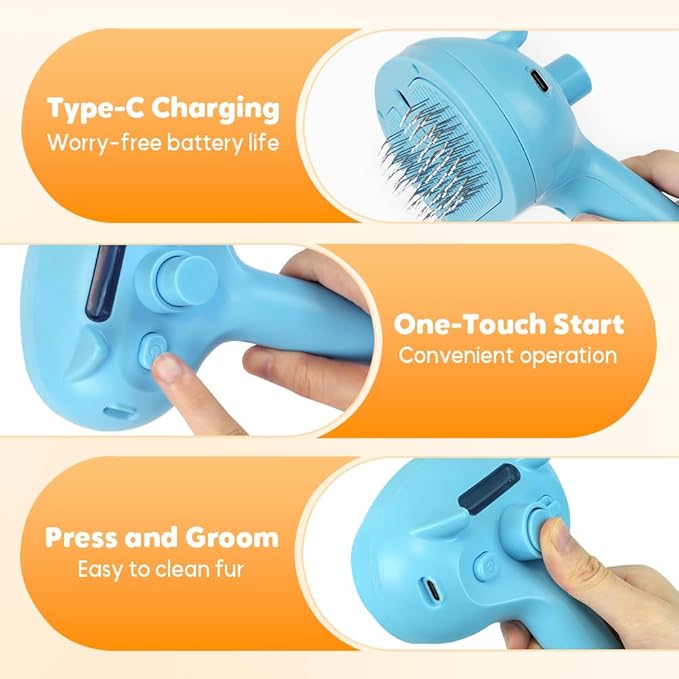 Pet Steam Brush for Dog and Cat, 2025 New 3 in 1 Steam Grooming Brush for Shedding and Hair Removal, Self Cleaning Spray Comb with Mist, Pet Spray Hair Removal Comb for Long Haired Pets (Pink)