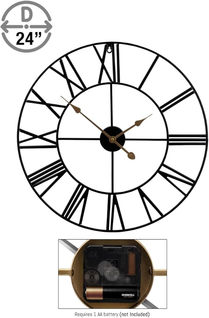 Sorbus Large Wall Clock for Living Room Decor – Easy to Hang 24-Inch Big Wall Clock – Metal Wall Art for Kitchen, Bedroom, Home, Office – Analog Decorative Wall Clock (Black)
