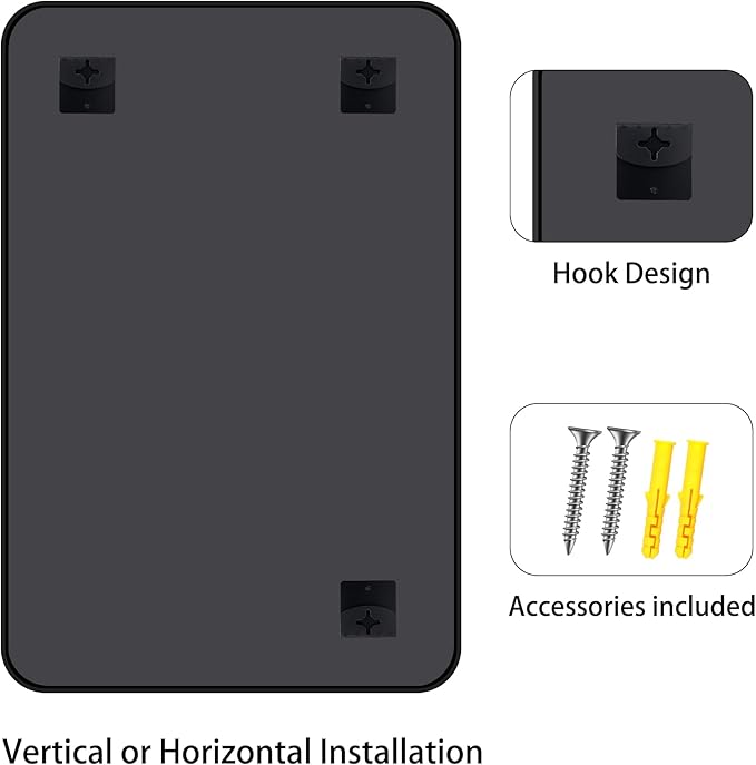FORBATH Large Bathroom Mirror 60" x 40", Black Rectangle Metal Framed Rounded Corner Wide Wall Mounted Mirror for Bathroom Bedroom Entryway Decor(Horizontal/Vertical)