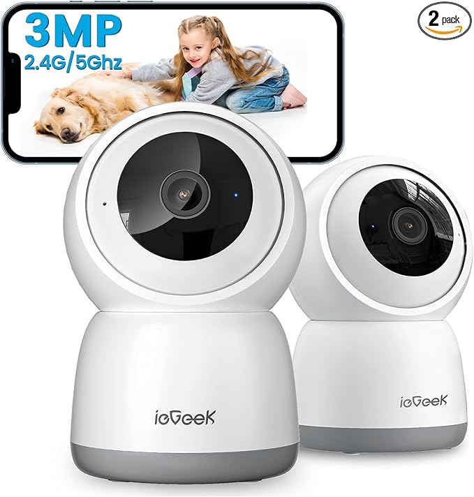 ieGeek Security Camera Indoor, 5G/2.4G WiFi Pet Cameras for Home Security, 2K Dog Cam w/Auto Tracking, Smart Motion Detection, Phone App, Baby Monitor, 3MP Night Vision, Works with Alexa(2 Pack)