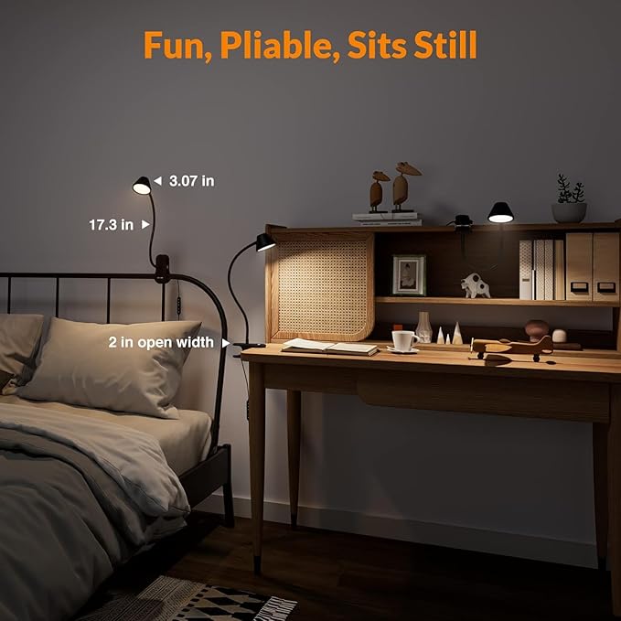 LEPOWER Clip on Light, Dimmable Book Light for Reading in Bed, 300LM Clip on Lamp, 5 Color Temperatures Clamp Light, Night Light Mode, Timer Setting, 2%-100% Brightness, for Bed, Headboard, Black