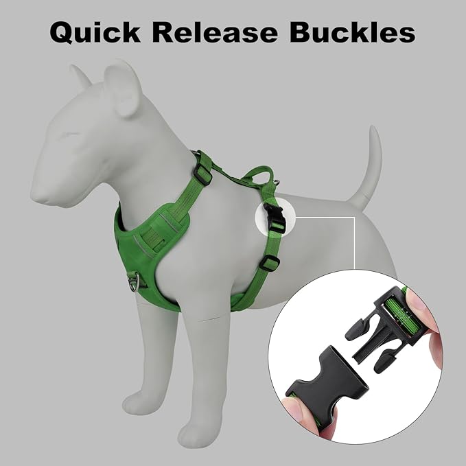 Plutus Pet No Pull Dog Harness, Reflective Adjustable Dog Vest Harness with Handle, Escape Proof, Soft Padded for Small Medium Large Dogs (Green, XL)