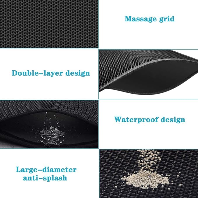 Large Cat Litter Box Mat: Easy Clean Kitty Litter Trapping Mat for Floor, Plastic Cat Box Pad (24 * 30in, Black, 2p)