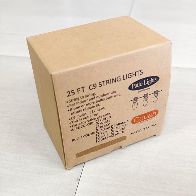 Couah Christmas Lights, 25Ft C9 Vintage Christmas String Lights with 27 Multicolor Ceramic Incandescent Bulbs, Hanging String Lights for Indoor Outdoor Tree Christmas Decorations (Green Wire)