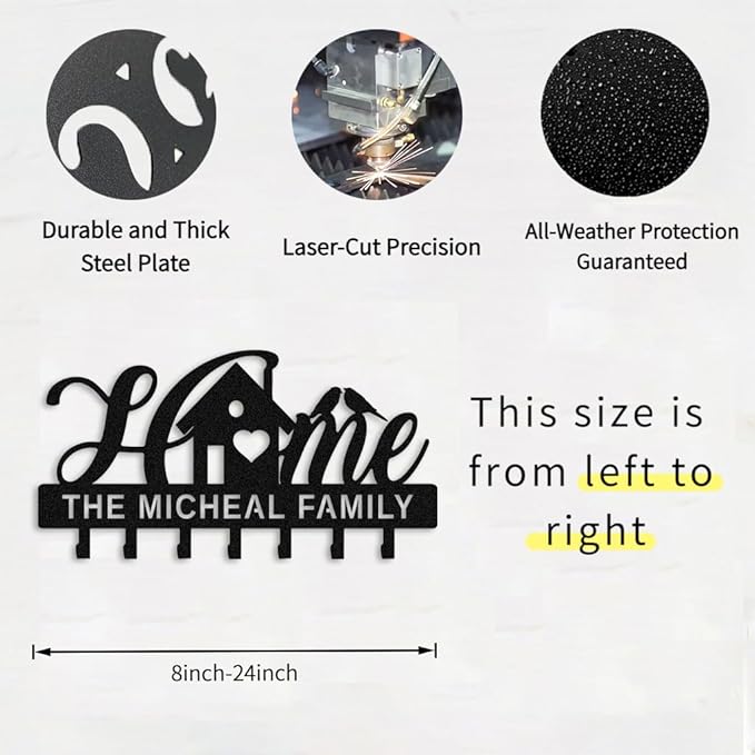 Custom Names Key Holder for Wall,Personalized Metal Key Hooks with Name,Decorative Key Rack Hooks for Home,Hallway,Entryway,Front Door,Office,Mother's Day Gift undefined undefined