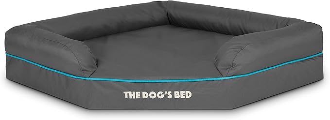 The Dog’s Bed Medium Support Memory Foam Waterproof Corner Dog Bed, Large, Grey & Blue Trim, Eases Pet Arthritis & Hip Dysplasia Pain, Therapeutic & Supportive, Washable Oxford Fabric Cover
