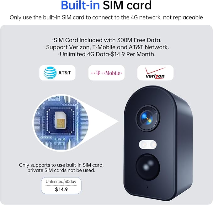 KKB 4G LTE Cellular Security Camera Built-in SIM Card, 2K No WiFi Security Cameras Indoor with PIR Motion Detection, Wireless Outdoor Battery Camera Without Internet, Color Night Vision, 2 Way Audio