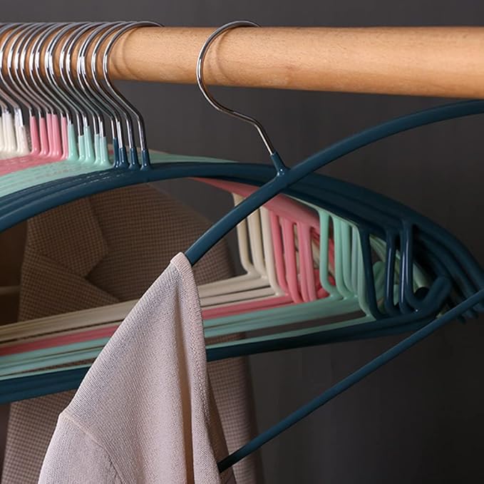 Non-Slip Rubber Coated Metal Hangers No Shoulder Bump, Set of 5/10 Heavy Duty Contour Sweater Hangers for Shirts Coats Dresses or Suits, Rust-Free Closet Clothes Organizer, 16.5”, White