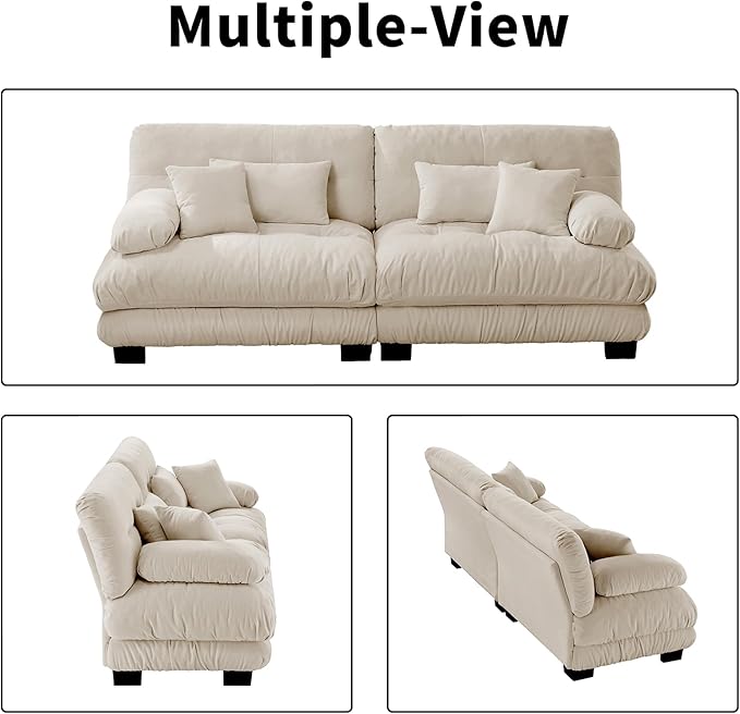 94.4” Loveseat Sofa, 2 Seater Modular Sectional Sofa, Beige Large Sectional Fluffy Couch Set, Chenille Cloud Couch with 4 Pillows, Deep Seat Sofas for Living Room