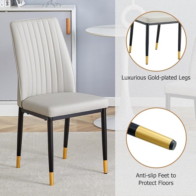 Modern Dining Table Set for 6, Marble Kitchen Table Chair Set for 6, Rectangular Kitchen Table with 6 Pu Leather Upholstered Chair for Dining Room (White with 6 Light Grey Chairs)