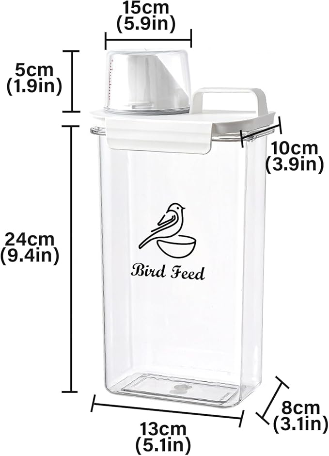 Bird Seed Storage Container Portable,2.5L/3 Qt Airtight Pet Food Container with Measuring Cup,Bird Food Container for Wild Bird Sunflower Seed-BPA Free Transparent