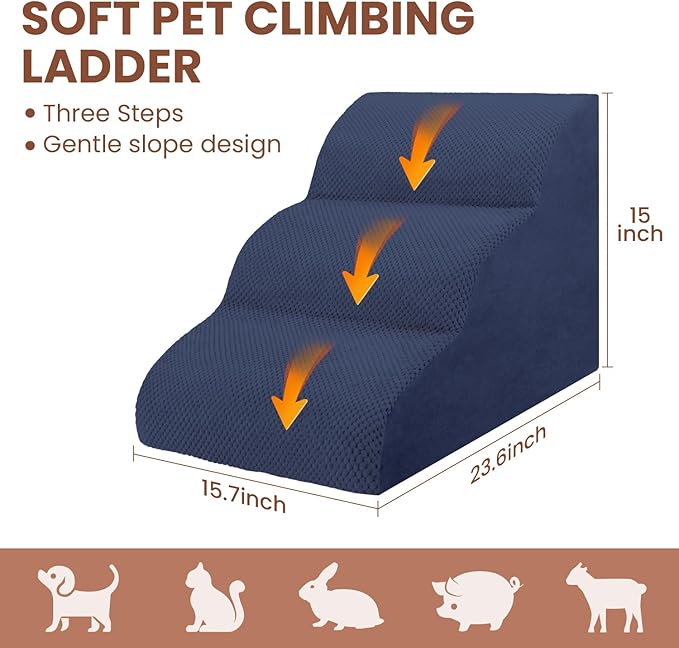 Dog Stairs for Small Dogs, 3 Tiers High Density Foam Dog Ramp, Extra Wide Non-Slip Pet Steps for High Beds Or Couch, Soft Foam Doggie Ladder for Dogs Injured, Older Pets, Small Cats