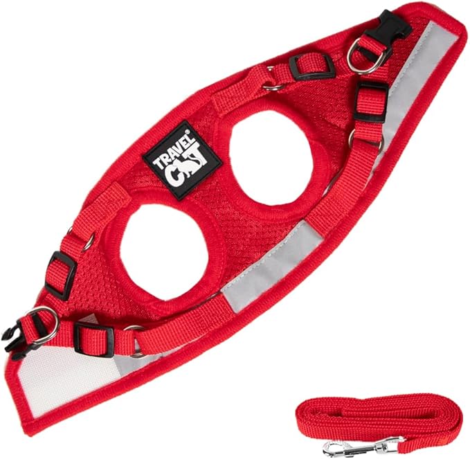 Travel Cat Harness and Leash Set - Adjustable Fit Mesh Cat Harness and Reflective Strap - Comfort Escape Proof Harness for Cats, Kitten for Outdoor Walking, Hiking (Large, Red)