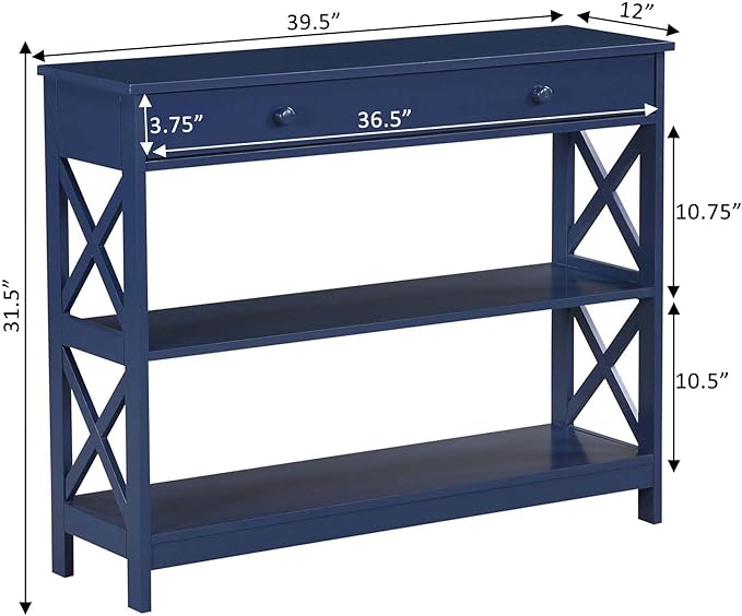 Convenience Concepts Oxford 1 Drawer Console Table with Shelves, Cobalt Blue