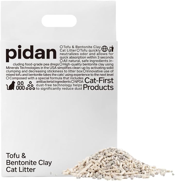 pidan Mix Cat Litter,Tofu Cat Litter with Bentonite,Absorbent and Fast Drying,Flushable Tofu Litter,Selected Quality Pea Dregs,5-Fold Water Absorption,Strong Clumping (5.3lb/Bag×1bag)