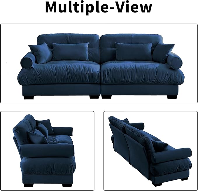 93.7” Loveseat Sofa, 2 Seater Modular Sectional Sofa, Blue Large Sectional Couches for Living Room, Fluffy Couch Set, Love Seat, Velvet Cloud Couches, Deep Seat Sofas for Living Room