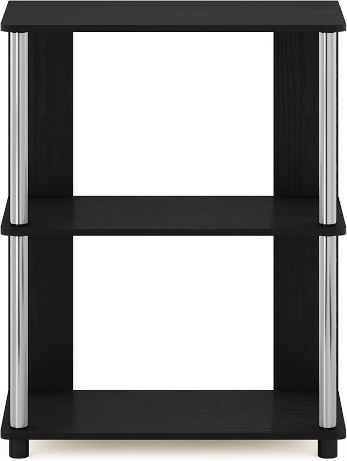 Furinno Jaya Simple Design 3-Tier Bookcase/Bookshelf/Display Rack with Stainless Steel Tubes, Americano