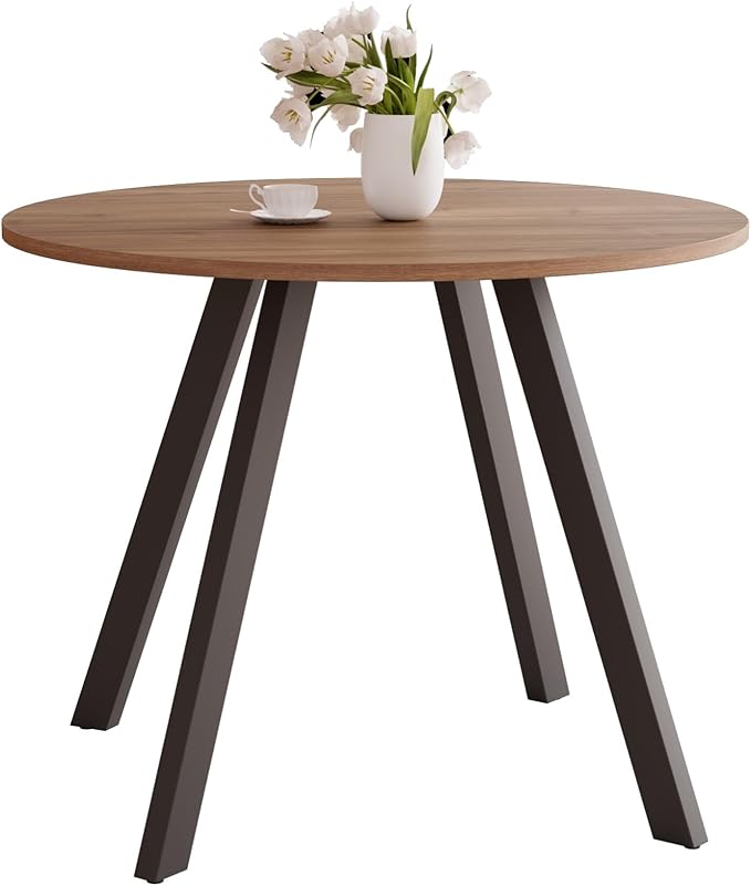 34.6'' Round Dining Table Mid Century Modern Small Round Coffee Table, Saving Space (Walnut Table)